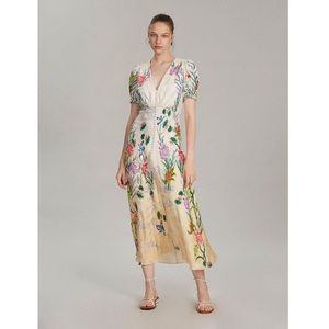 SOLD OUT SALONI Lea Long MIDI Dress in Camellia Print in white